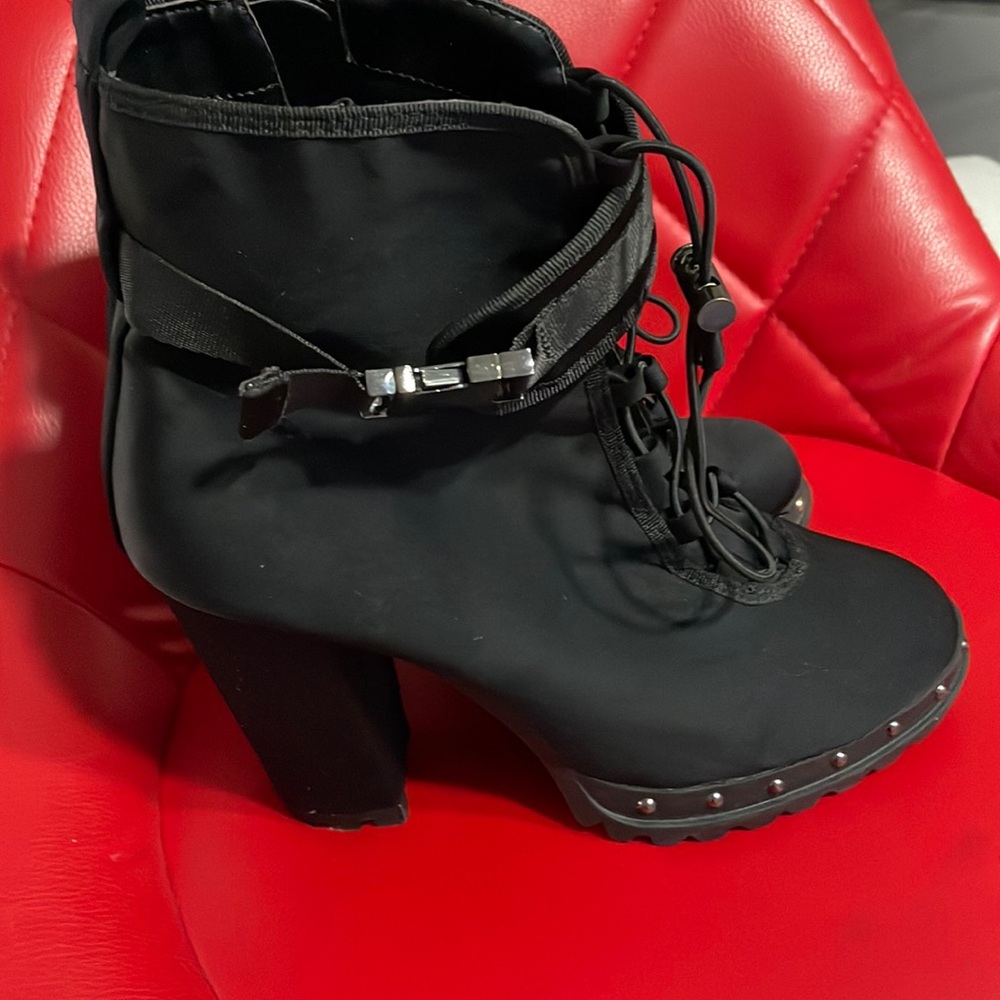 Womens Lycra Side Clip On Buckle Chunky Heel Bootie,Black Size 8.5 - Picture 7 of 12